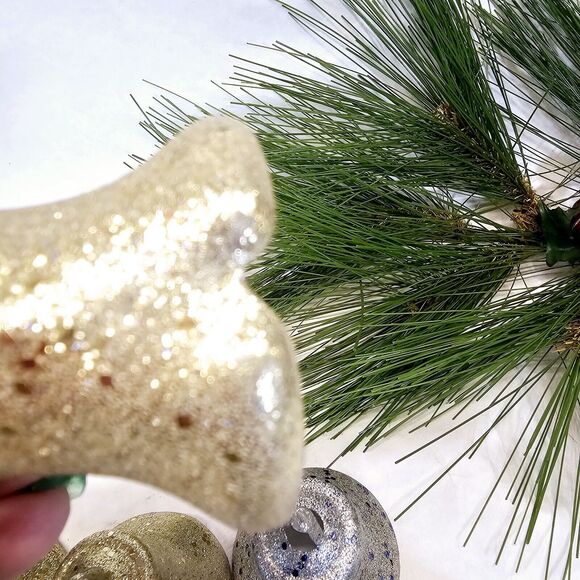 Vintage 6 Hard Plastic Gold Silver Glitter Bell Christmas Tree Ornaments Retro! - Picture 5 of 11